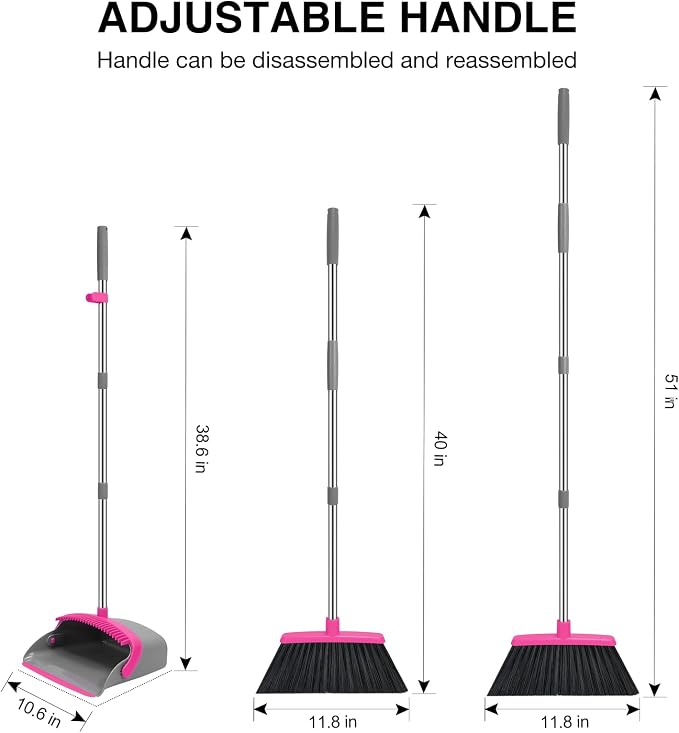 NACENA Broom and Dustpan Set, 52-in Long Adjustable Handle Broom Dustpan Combo - Image 2
