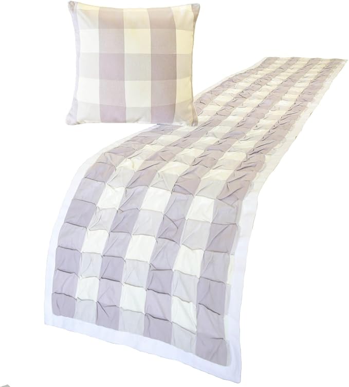 The HomeCentric King/Queen/Twin Lavender Decorative Bed Runner Full 68"x18" Bed Runner Without Pillow Cover, Checkered, Buffalo Plaid, Check Bed Scarf on Cotton Fabric - Lavender Plaid Knots