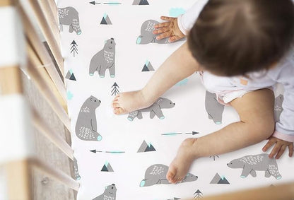 BROLEX Baby Fitted Crib Sheets: Kid Crib Sheets - Set of 2 for Toddler Standard Size Crib Mattress for Boys and Girls - Jersey Knit Crib Bed Sheets Owl Bear