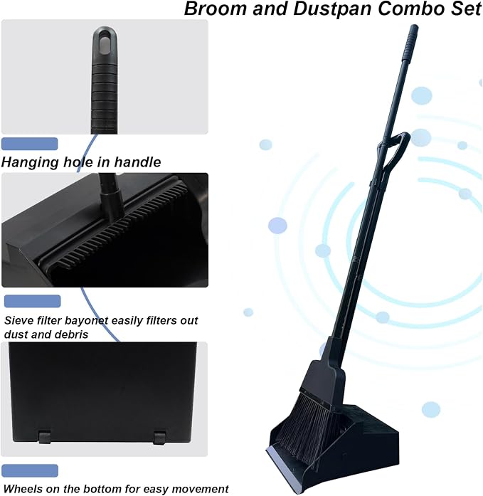 Broom with Dustpan Combo Set Outdoor Upright Dustpan and Broom Set with Long - Image 5