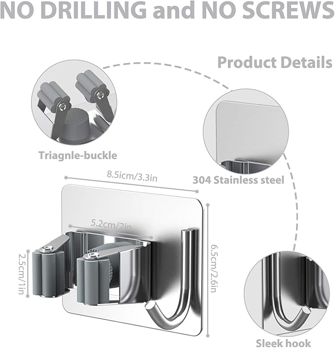 Mop Broom Holder No Drill, Mop Broom Organizer Wall Mounted Heavy Duty - Image 4