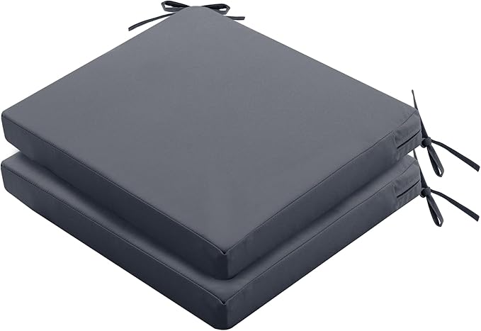 Outdoor Chair Cushions Set of 2: Waterproof & Fade Resistant Seat Cushion for Patio Furniture - 19 x 19 x 2 Inch Chair Pads with Ties and Hidden Zipper -Patio Chair Cushion Replacement, Dark Grey