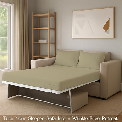 Sleeper Sofa 4 Piece Bed Sheet Set Premium Quality 100% Cotton 500 Thread Count, Smooth & Super Soft Sateen Weave, Extra Soft Bed Sheets, Wrinkle Free, 6 Inch Deep Pocket (Full, Beige)