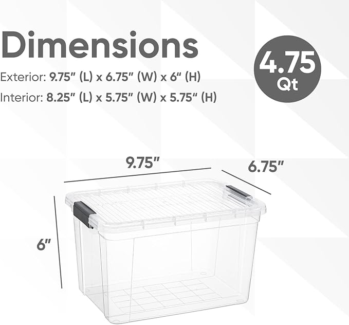 Superio Storage Bins with Lids- 4 Pack, 4.75 Qt Clear Boxes - Image 2