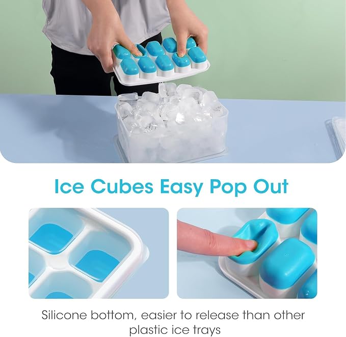 DOQAUS Ice Cube Tray with Lid and Bin, 4 Pack Silicone Plastic Ice Cubes Trays - Image 4