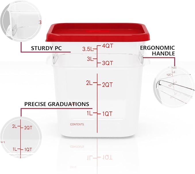 4 Pack 4 Quart Square Clear Food Storage Containers - Image 5