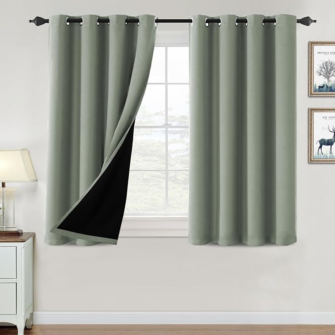 H.VERSAILTEX 100% Blackout Curtains for Bedroom Thermal Insulated Blackout Curtains 45 inch Length Full Light Blocking Window Drapes for Living Room with Black Liner 2 Panels, Cyan
