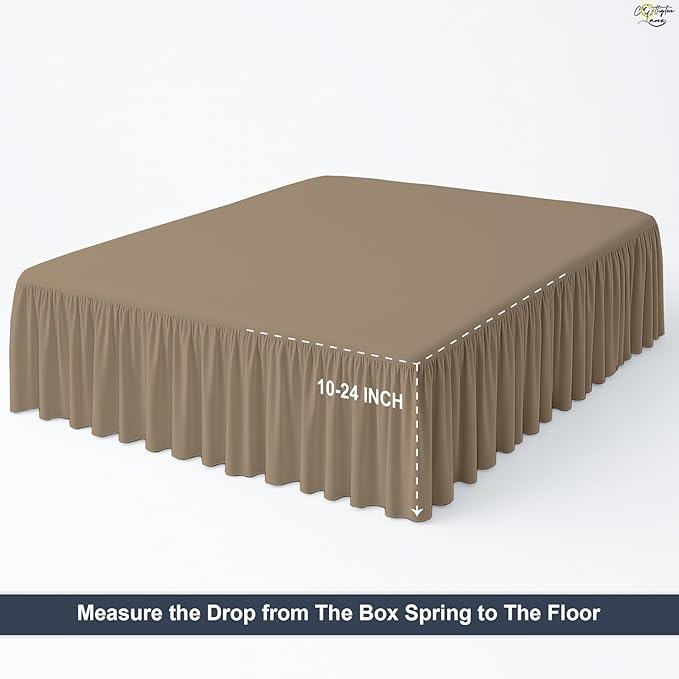 Cottington Lane Ruffled Bed Skirt King Size with Split Corner, Brushed Microfiber Hotel Quality Taupe Dust Ruffle, 15 Inch Drop Gathered Bedskirt, Soft and Stylish, Shrinkage and Fade Resistant