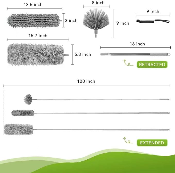 100-inch Duster with Extension Pole, 8-in-1 Cobweb Duster Kit Includes Chenille - Image 6