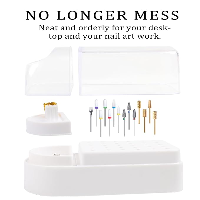 Nail Drill Bits Holder 2 in 1 Nail Drill Bits Cleaning Brush Case, 30 Holes - Image 4