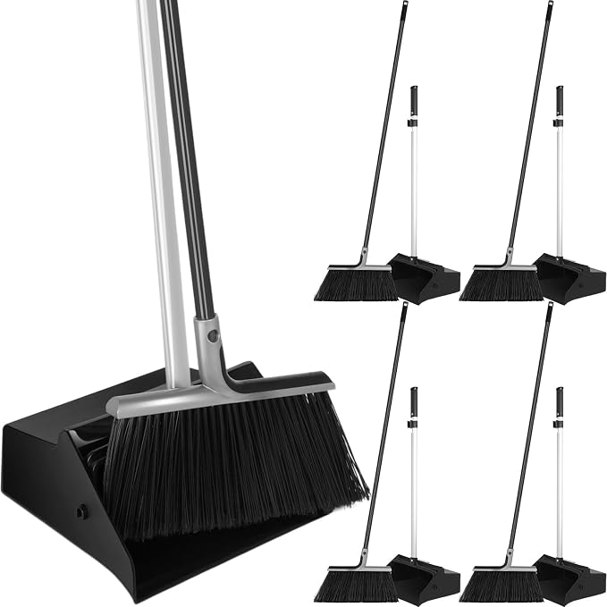 4 Set Broom and Dustpan Set 58 Inch Commercial Broom and Dustpan Combo Set by Lallisa