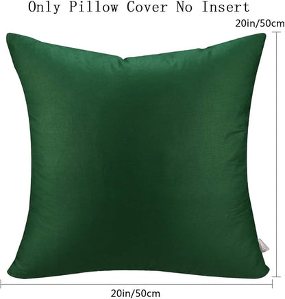 4-Pack 100% Cotton Comfortable Solid Decorative Throw Pillow Case Square Cushion Cover Pillowcase Sublimation Blank Pillow Covers(Cover Only,No Insert)(20x20inch/50x50cm, Christmas Green)