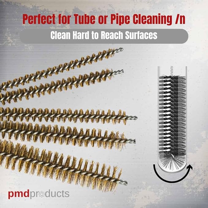 PMD Products 10-Piece Tube Cleaning Brush Kit | Brass Wire Bore Brushes & - Image 4
