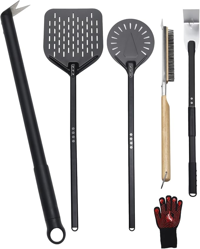 6PCS Pizza Turning Peel, 9 &12 Inch Perforated Pizza Peel, Pizza Brush by PROKITCHEN