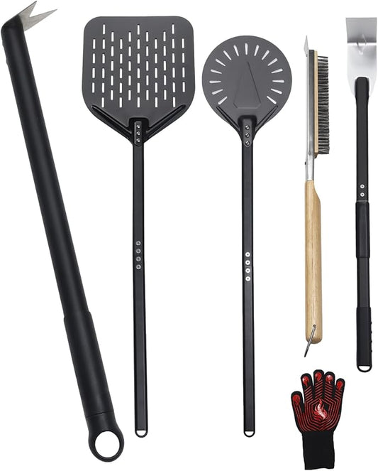 6PCS Pizza Turning Peel, 9 &12 Inch Perforated Pizza Peel, Pizza Brush by PROKITCHEN