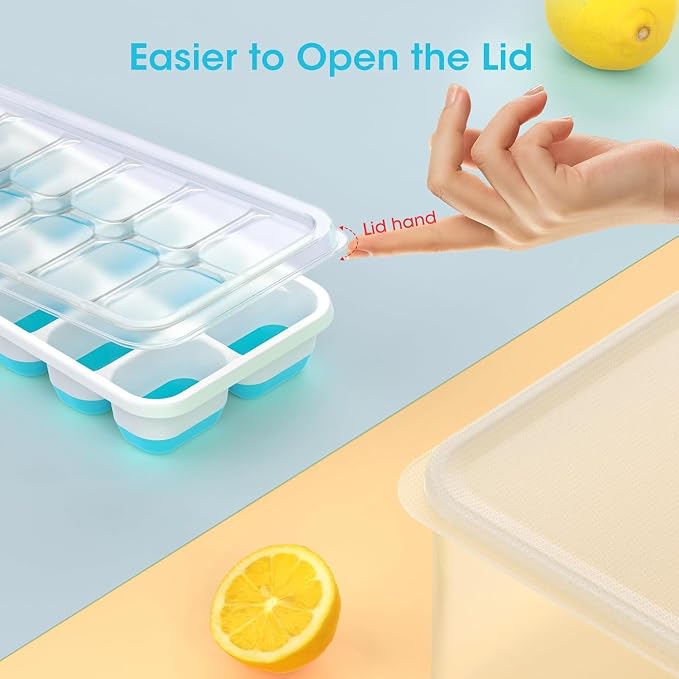 DOQAUS Ice Cube Tray with Lid and Bin, 4 Pack Silicone Plastic Ice Cubes Trays - Image 7