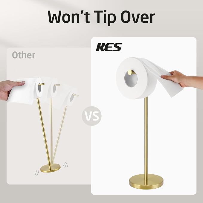 KES Gold Toilet Paper Holder Stand 26" H, Free Standing Toilet Paper Roll Holder - Image 4