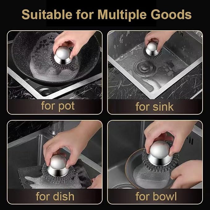 Onewly 2Pack Steel Wool Dish Scrubber, Stainless Steel Dish Brush - Image 4