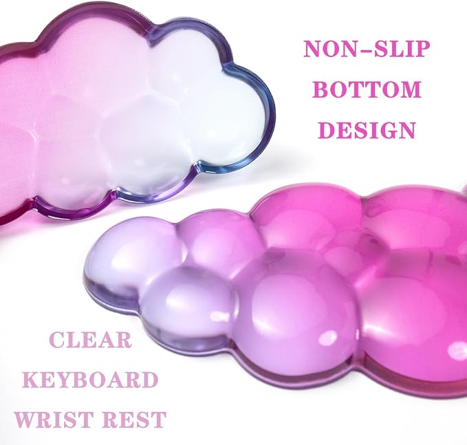 Ergonomic Cloud Silicone Gel Keyboard and Mouse Wrist Rest Set – Clear Wrist - Image 3