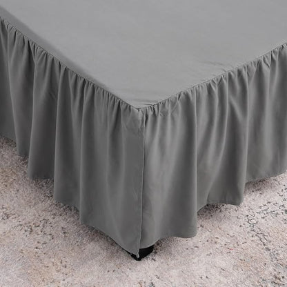 TSUTOMI Bed Skirt Twin Size Ruffled Bed Skirt with Split Corners, 18 Inch Drop Dust Ruffle Bed Skirts with Platform, Gathered Style, 100% Microfiber, Grey