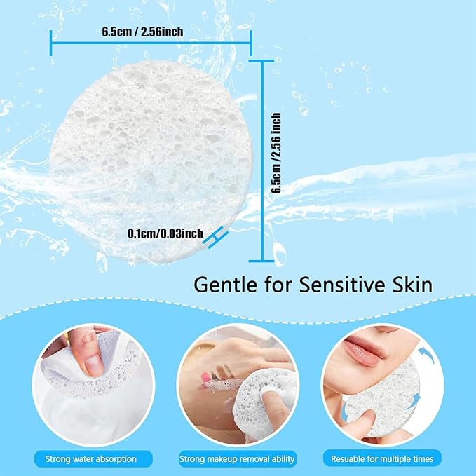 30 Count Compressed Facial Sponges Mini Soft Cellulose Pads - Image 2