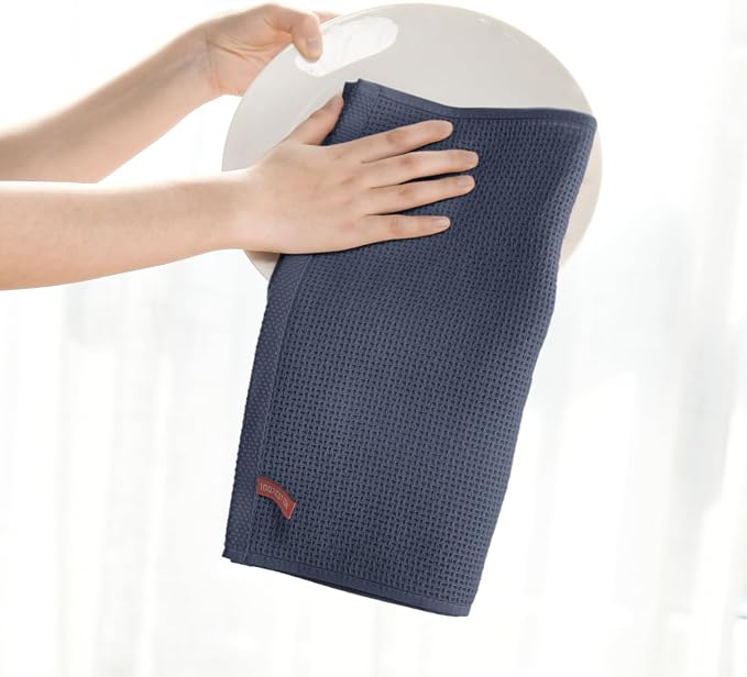 Artoid Mode 100% Cotton Navy Blue Light Dark Grey Waffle Weave Kitchen Dish - Image 3