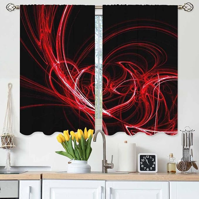 Red Circle Kitchen Curtains Abstract Red Circles Lines Black Mystical Short by Unknown