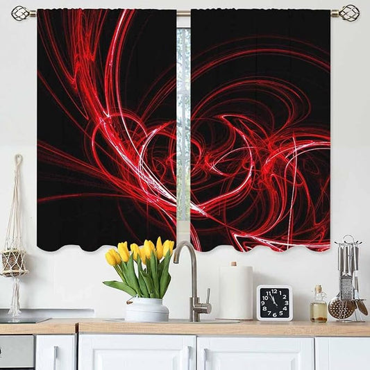 Red Circle Kitchen Curtains Abstract Red Circles Lines Black Mystical Short by Unknown