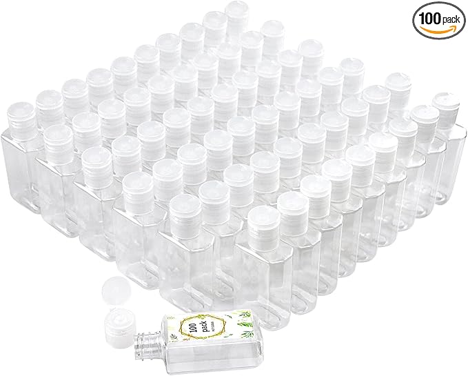 2oz Empty Hand Sanitizer Travel Size Bottles, Refillable Clear Plastic by FOOCHY