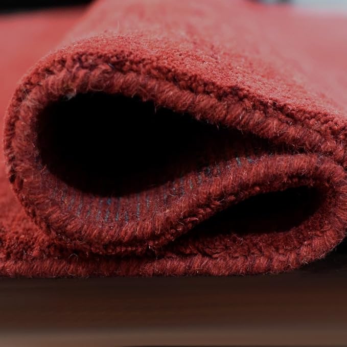 Hand Knotted Loom Wool ECO-Friendly Area Rugs - 6'x6', Octagon, Red Color, Solid Plain Design, High Pile Thick Handmade Anti Skid Area Rugs for Living Room, Bed Room (L00111)