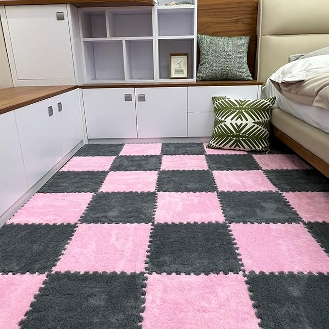 12Pcs Interlocking Carpet Tiles, Fluffy Play Mat Floor Tiles Thick Padded - Image 7