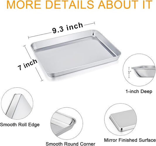 TeamFar Toaster Oven Tray and Rack Set, 9.3’’ x 7’’ x 1’’, Stainless Steel - Image 2