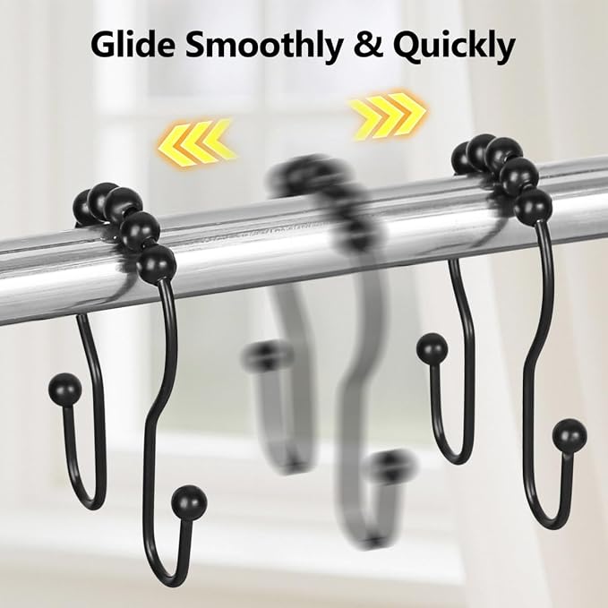 Shower Curtain Hooks, Sturdy Metal Black Shower Curtain Rings, Glide Roller - Image 6
