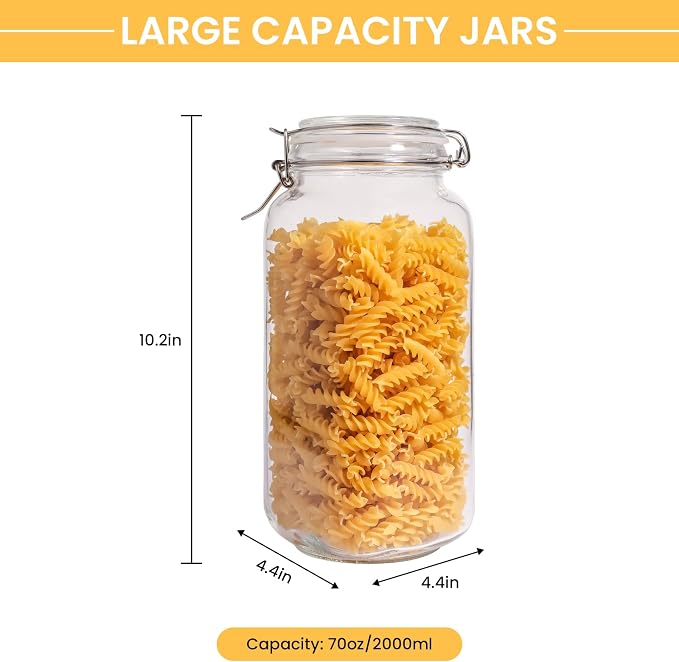 Glass Jars with Airtight Lid, Large Glass Food Storage Jars, 3 Pack Wide Mouth - Image 2