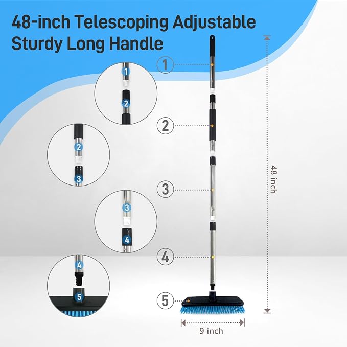 Deck Brush with Retractable Long Handled Floor, Floor Scrub Brushes, Heavy-Duty - Image 3