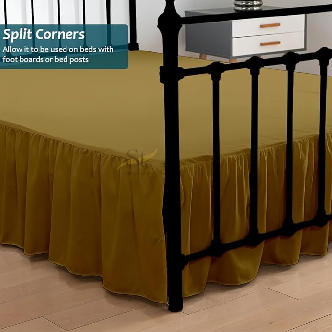 Shreem Linen Ruffled Bed Skirt with Split Corners, Gathered Style, 100% Microfiber, 16-Inch Drop, Dust Ruffle Bedskirt with Platform, Cal-King, Taupe