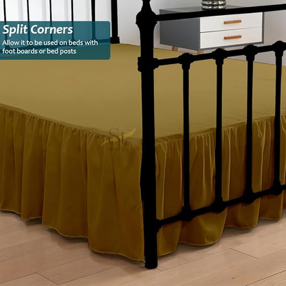 Shreem Linen Ruffled Bed Skirt with Split Corners, Gathered Style, 100% Microfiber, 15-Inch Drop, Dust Ruffle Bedskirt with Platform, Full, Taupe