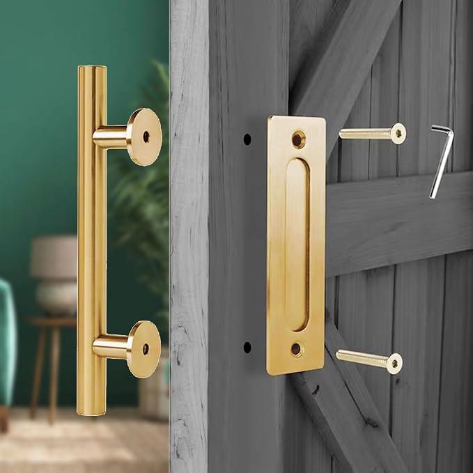 Rio Salto Brushed Gold Barn Door Hardware Set – Inc. Sliding Barn Door Rollers - Image 6