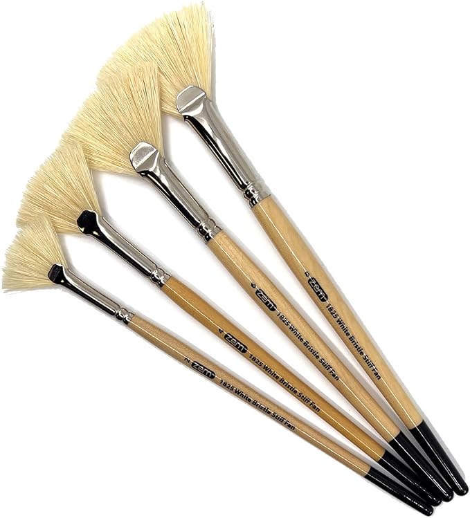 ZEM Brush White Hog Bristle Stiff Fan Brush Set Size 2 - Image 3