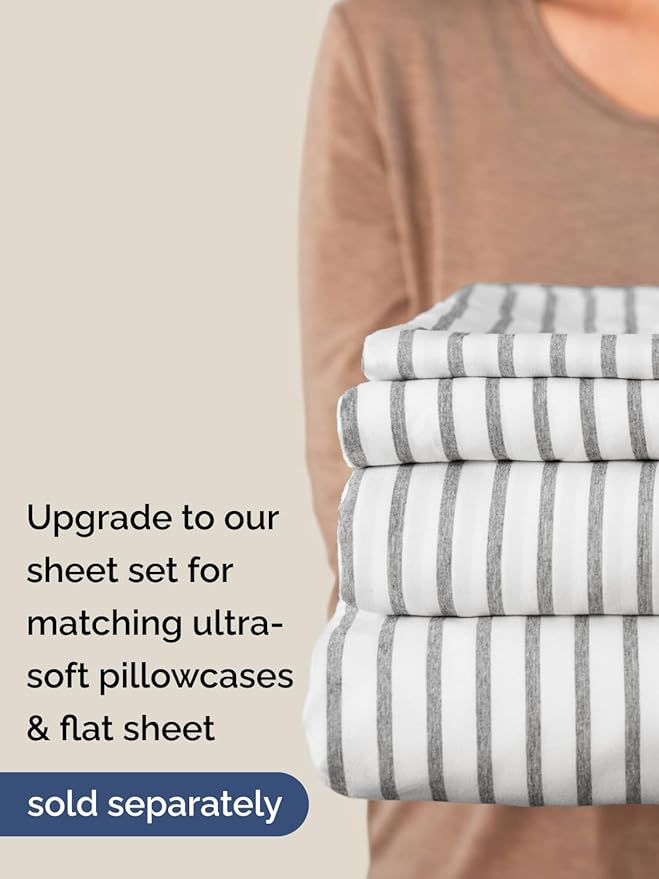 Extra Deep King Fitted Sheet - Hotel Luxury Single Fitted Sheet Only - Easily Fits 18 inch to 24 inch Mattress - Ultra Soft, Wrinkle Free with Extra Deep Pockets - Breathable & Comfy - Grey Stripes