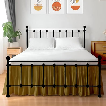 Shreem Linen Ruffled Bed Skirt with Split Corners, Gathered Style, 100% Microfiber, 24-Inch Drop, Dust Ruffle Bedskirt with Platform, Full-XL, Taupe