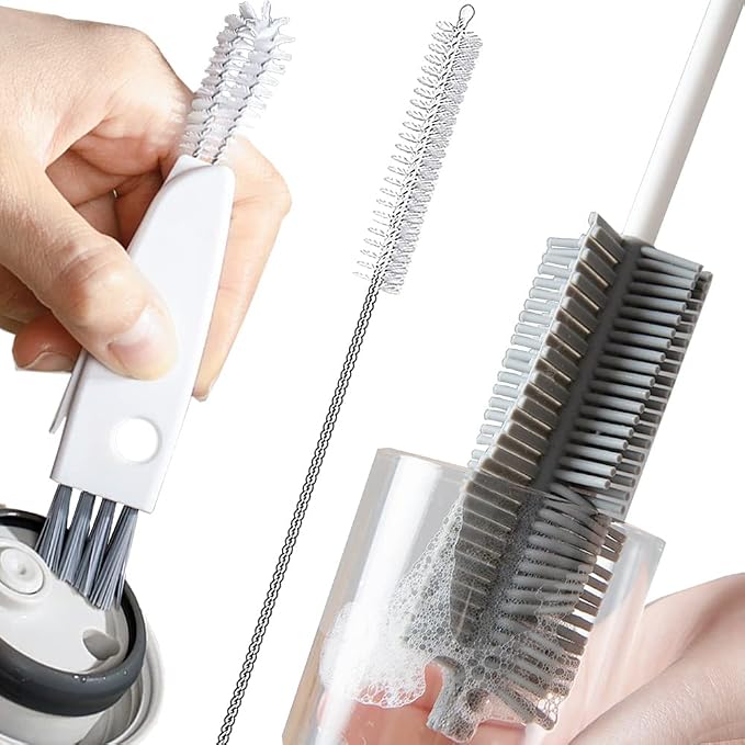 Bottle Cleaning Brush Set, Long Handle Silicone Cleaner Brushes + Thermos Lid by leuapl