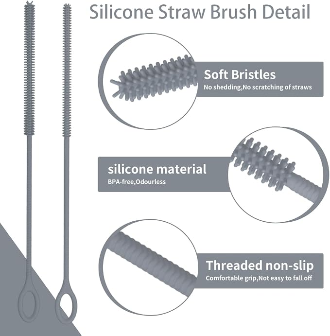 4PCS Silicone Straw Cleaner Brush, Reusable Straw Brush Extra Long - Image 3