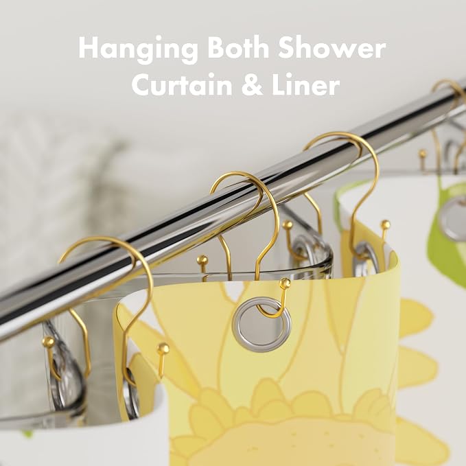 AmazerBath Shower Curtain Hooks, Dark Gold Shower Curtain Rings, Simple Double - Image 3