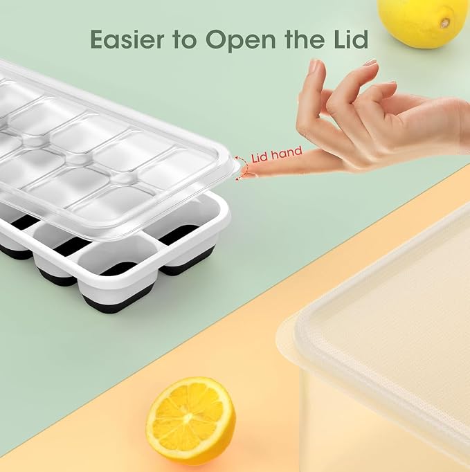 DOQAUS Ice Cube Tray with Lid and Bin, 4 Pack Silicone Plastic Ice Cubes Trays - Image 5