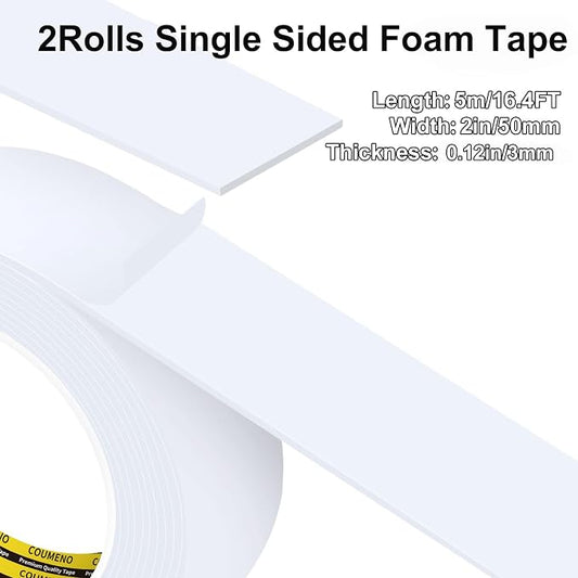 2 Pack Single-Sided Adhesive White Foam Tape, Single-Sided Sealing Strip Foam - Image 2