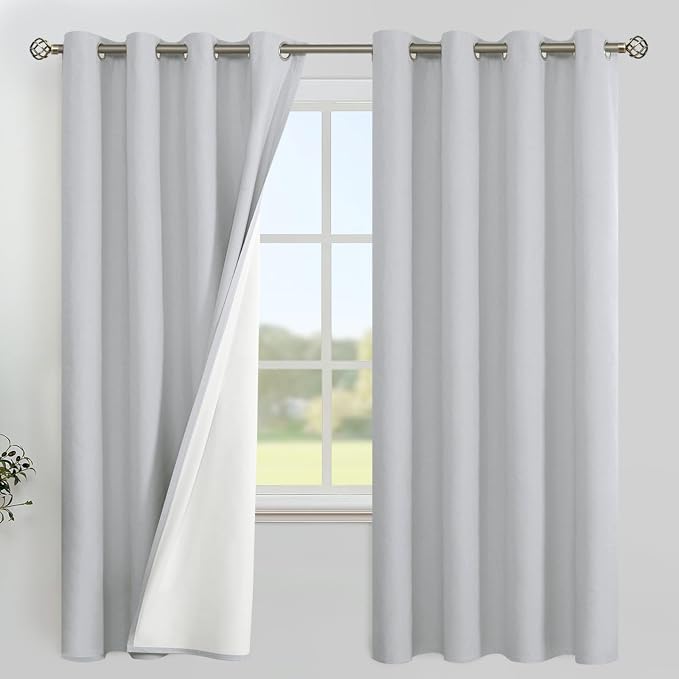 YoungsTex Light Grey Linen 100% Blackout Curtains 68 Inch Length by YoungsTex