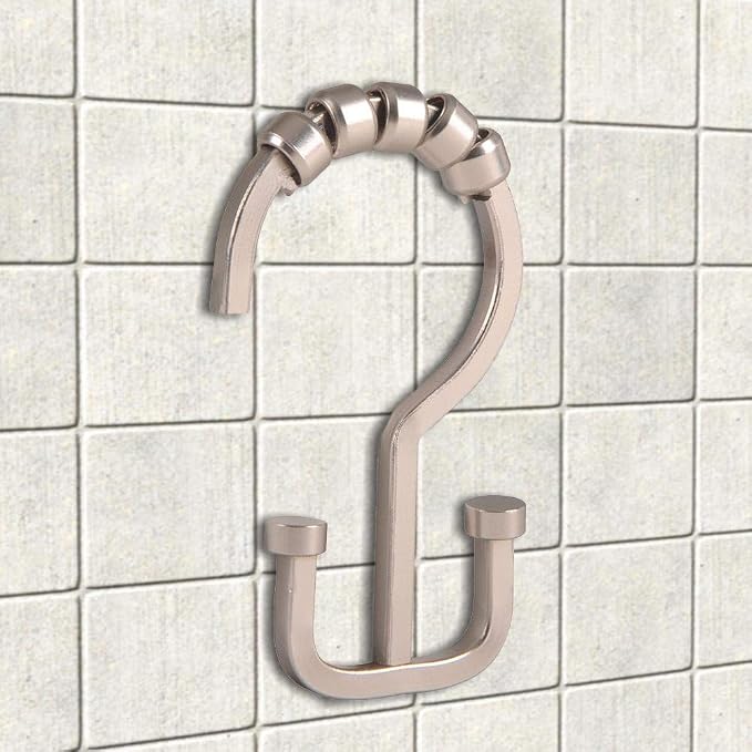 Utopia Alley Deco Flat Double Roller Shower Curtain Hooks, Satin Nickel - Image 5