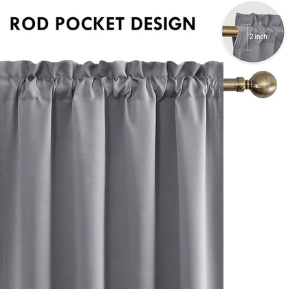 DWCN Grey Room Darkening Blackout Curtains - Thermal Insulated Privacy Energy Saving Window Curtain Drapes 52 x 54 inch Length, Set of 2 Bedroom Living Room Curtains