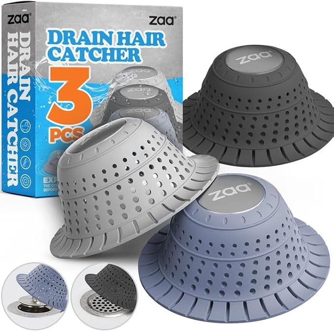 zaa Bathtub Drain Hair Catcher, Silicone Collapsible 3 Pack Drain Protector by zaa